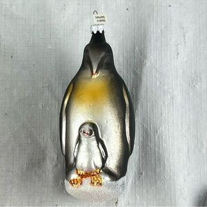 King Emperor & Baby Penguin German Blown Glass Glitter Christmas Ornament Set